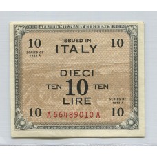 ITALIA 1943 OCUPACION MILITAR NORTEAMERICANA SEGUNDA GUERRA MUNDIAL 10 LIRAS BILLETE EN MUY BUEN ESTADO